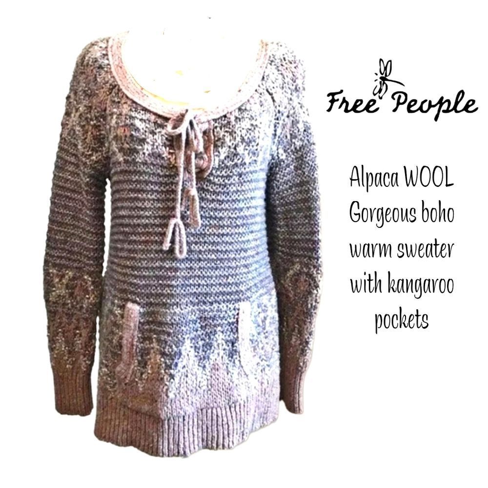 Free People KANGAROO POCKETS faire isle Alpaca wool sweater